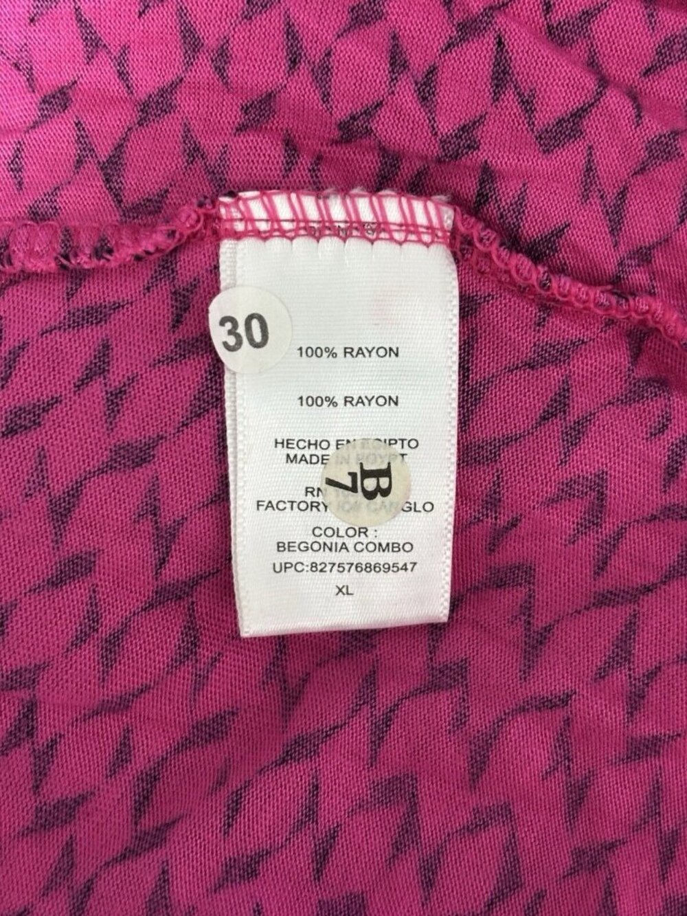 Pink & Black Geometric Print Rayon V-Neck Top With Waist Tie XL - Picture 4 of 4
